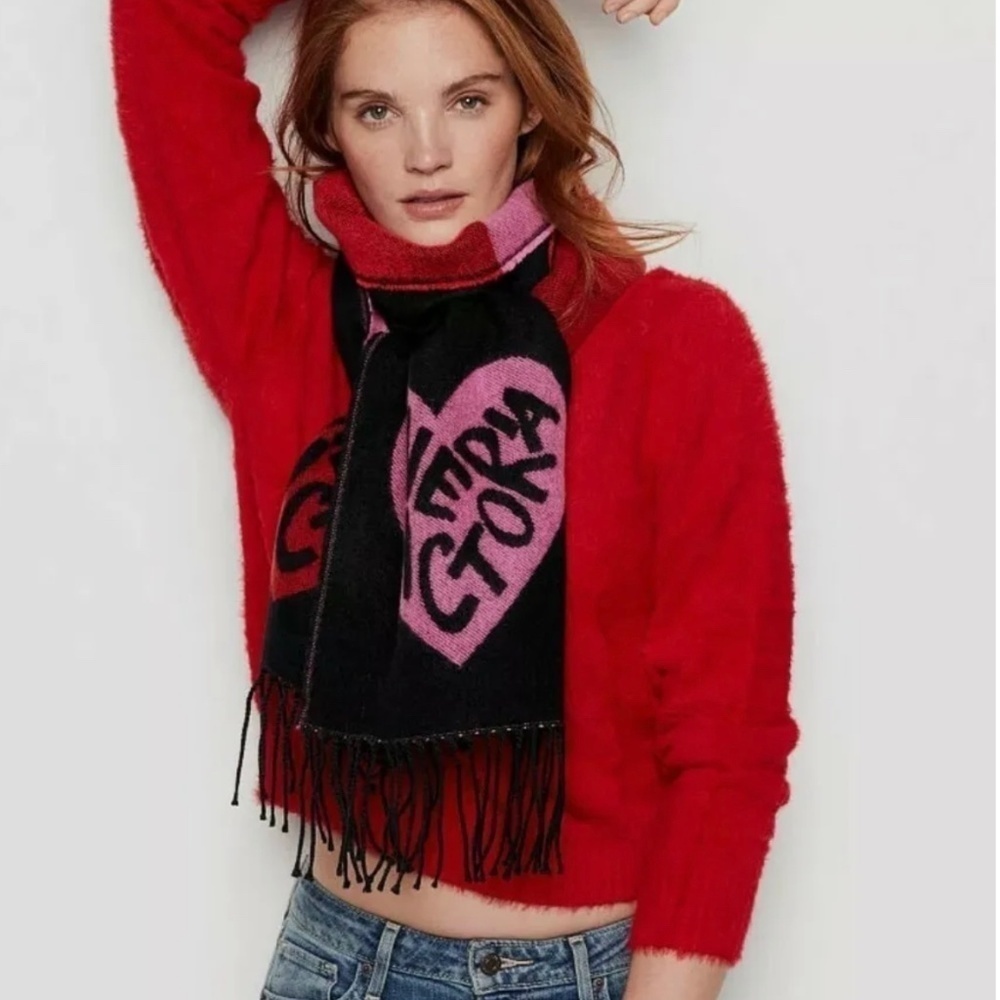 VICTORIAS SECRET SCARF PINK & BLACK LOVE VICTORIA WINTER ANGEL
